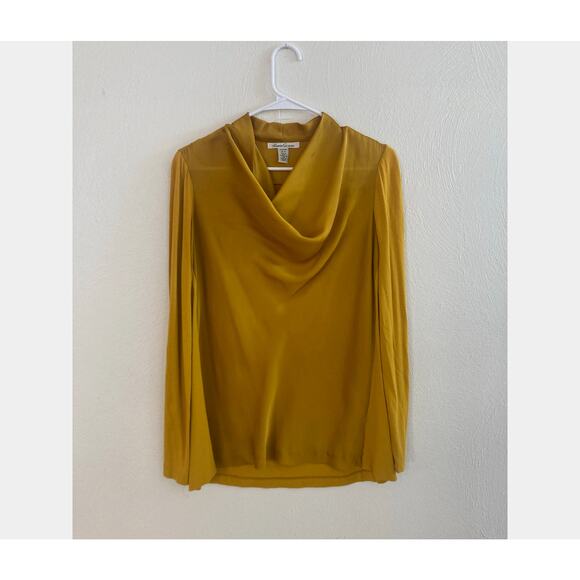 Kenneth Cole Tops - Kenneth Cole Mustard Yellow Silky Satin New York Cowl Neck Blouse M